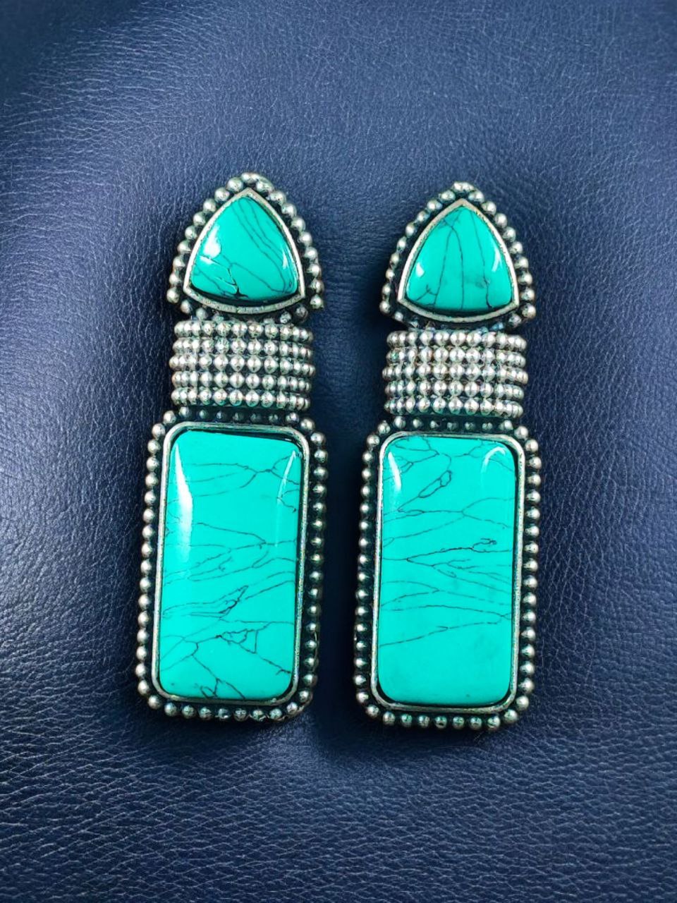 Beautiful Ethnic Stud Earrings | Monalisa Stone Silver Replica Fashionable Jewelry - Image 9