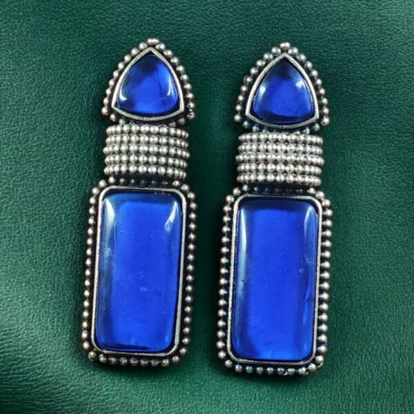 Beautiful Ethnic Stud Earrings | Monalisa Stone Silver Replica Fashionable Jewelry - "Blue"