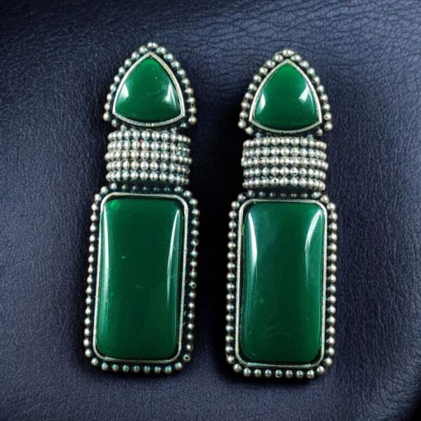 Beautiful Ethnic Stud Earrings | Monalisa Stone Silver Replica Fashionable Jewelry - "Green"