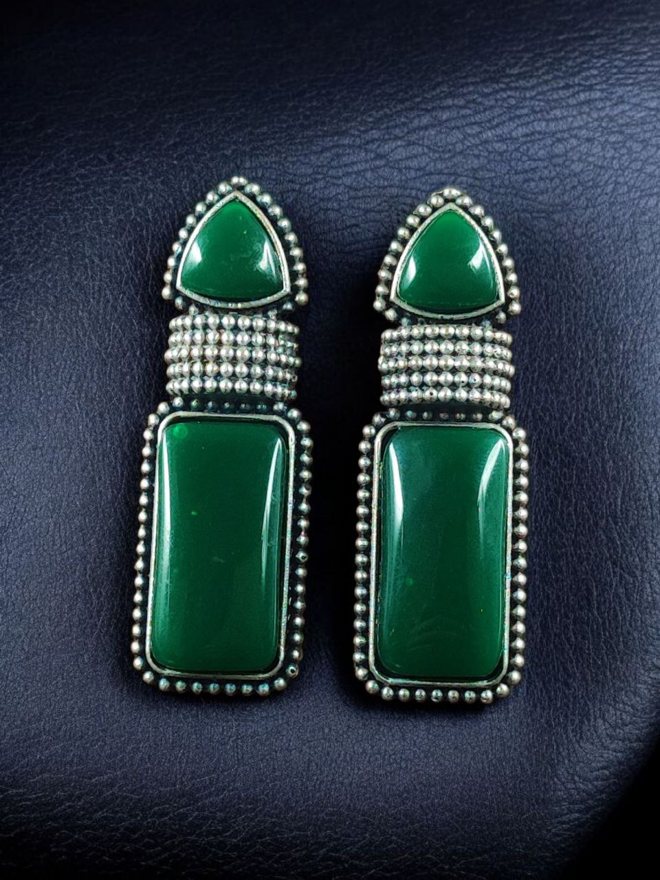 Beautiful Ethnic Stud Earrings | Monalisa Stone Silver Replica Fashionable Jewelry - Image 8