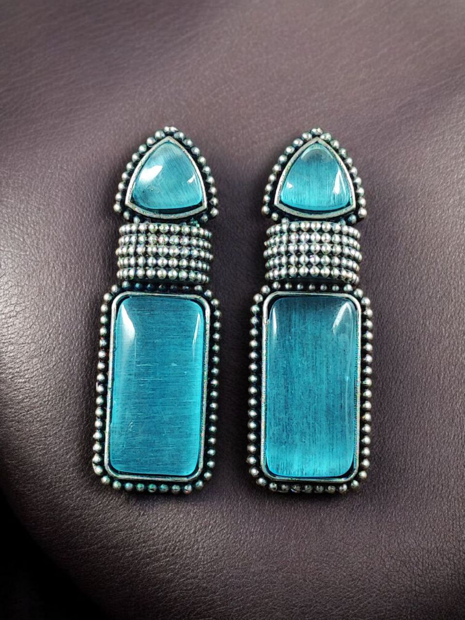 Beautiful Ethnic Stud Earrings | Monalisa Stone Silver Replica Fashionable Jewelry - Image 10