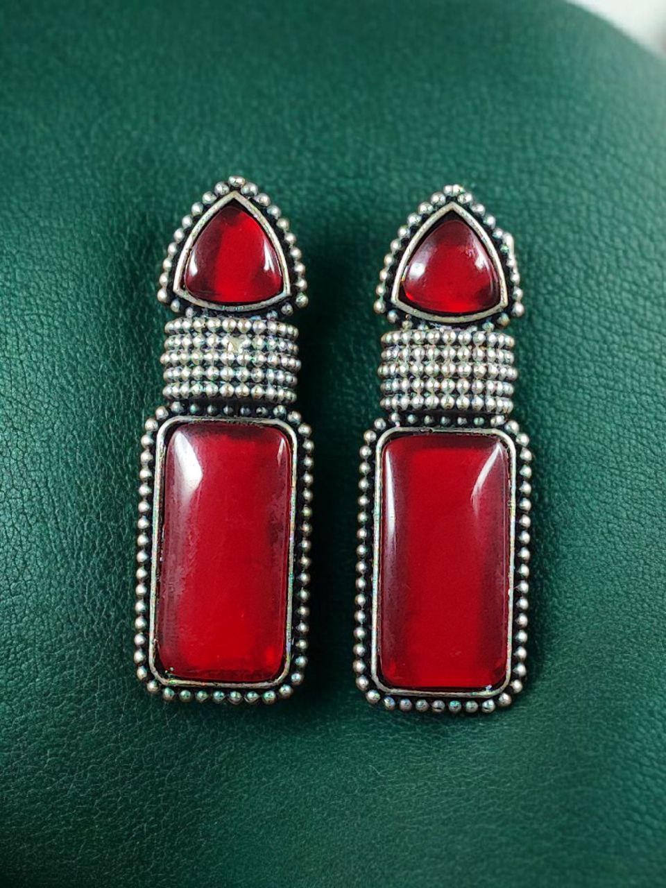 Beautiful Ethnic Stud Earrings | Monalisa Stone Silver Replica Fashionable Jewelry - Image 6