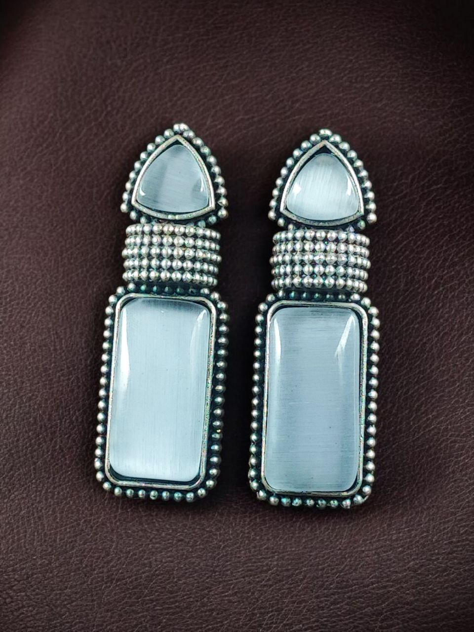 Beautiful Ethnic Stud Earrings | Monalisa Stone Silver Replica Fashionable Jewelry - Image 5