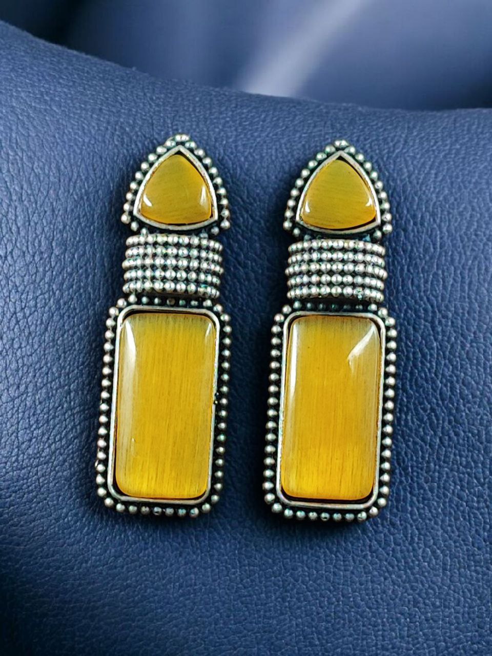 Beautiful Ethnic Stud Earrings | Monalisa Stone Silver Replica Fashionable Jewelry - Image 3