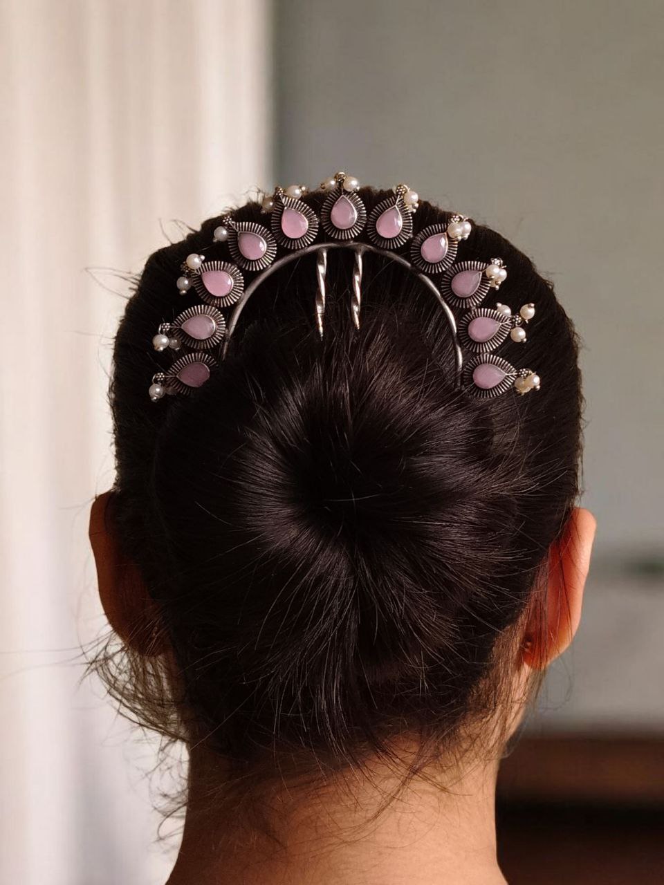 Silver Replica Pearl & Stone Juda Pin | Elegant Oxidized Best Hair Accessory for Women - Image 6