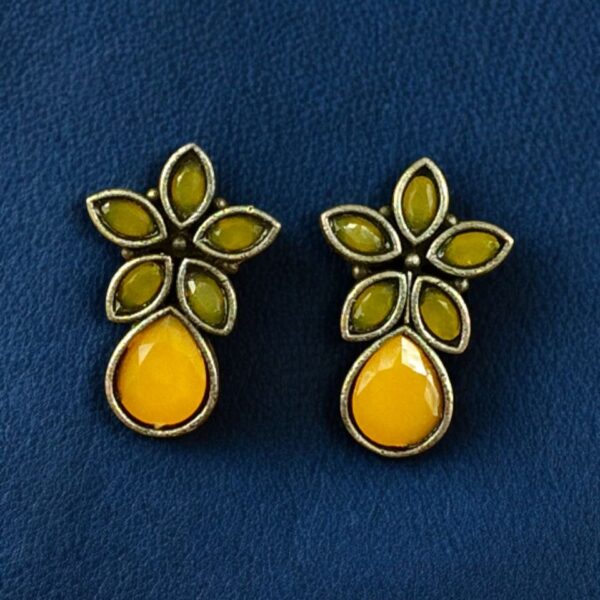 Trendy Stud Earrings | Silver Replica Stone Earring | Best Daily Wear Accessories - "Yellow"