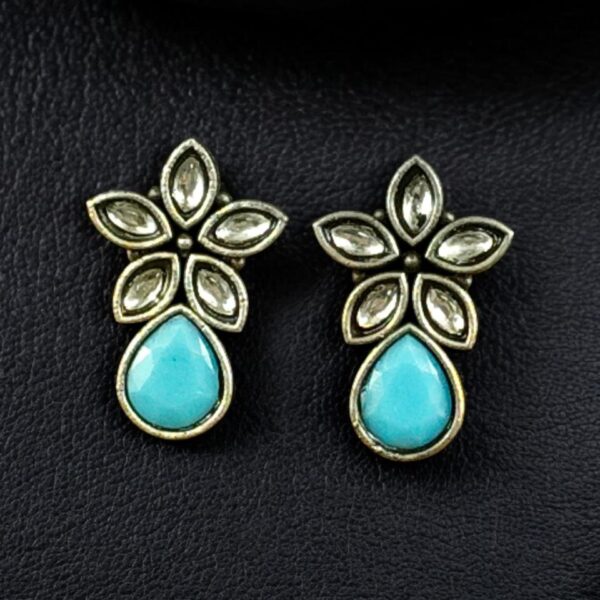 Trendy Stud Earrings | Silver Replica Stone Earring | Best Daily Wear Accessories - "White-Aqua"