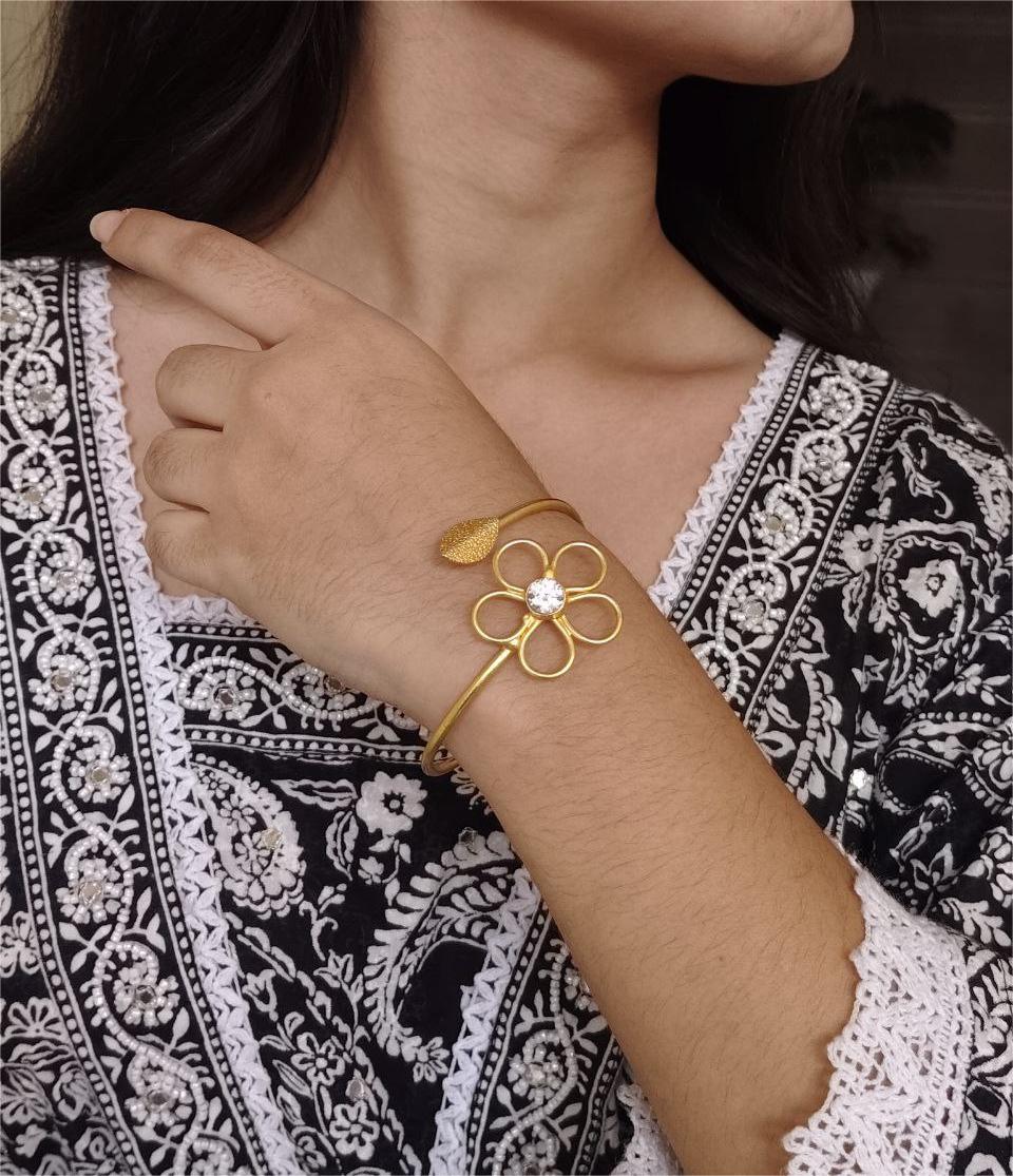 Premium Gold Plated Flower Design Bracelet | Unique Party Wear Jewelry for Girls