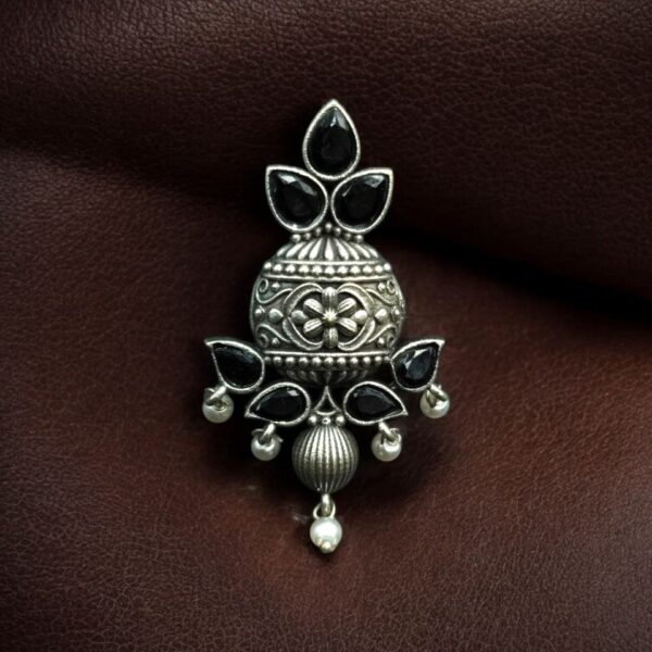 Elegant Silver Replica Adjustable Ring | Stone & Pearl Work Unique Design Jewelry - "Black"