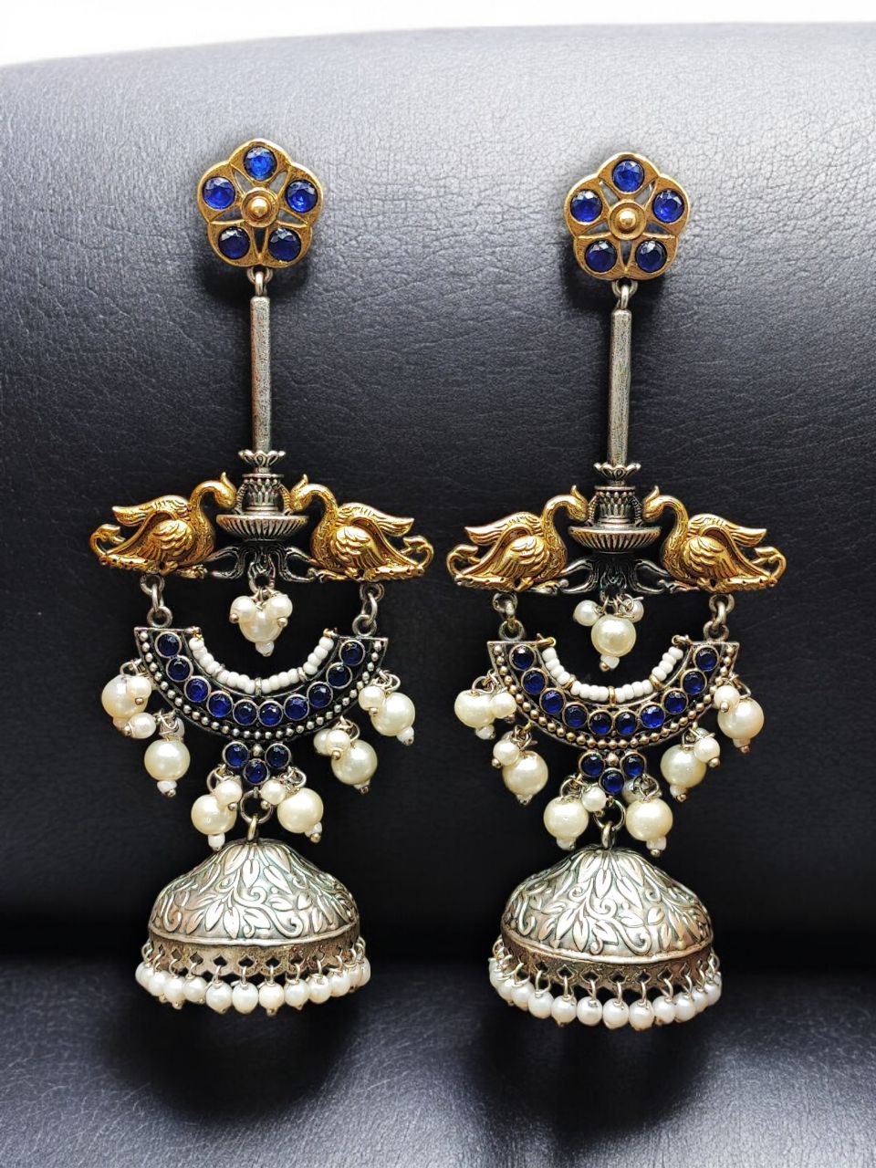 Designer Two-Tone Jhumka Earrings | Bird Design Pearl & Stone Work Beautiful Jewelry For Women - Image 8