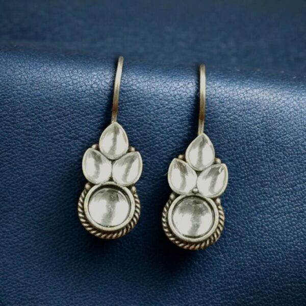 Traditional Silver Replica Hook Earrings | Stone Work Best Daily Wear Jewelry For Girls - "White"