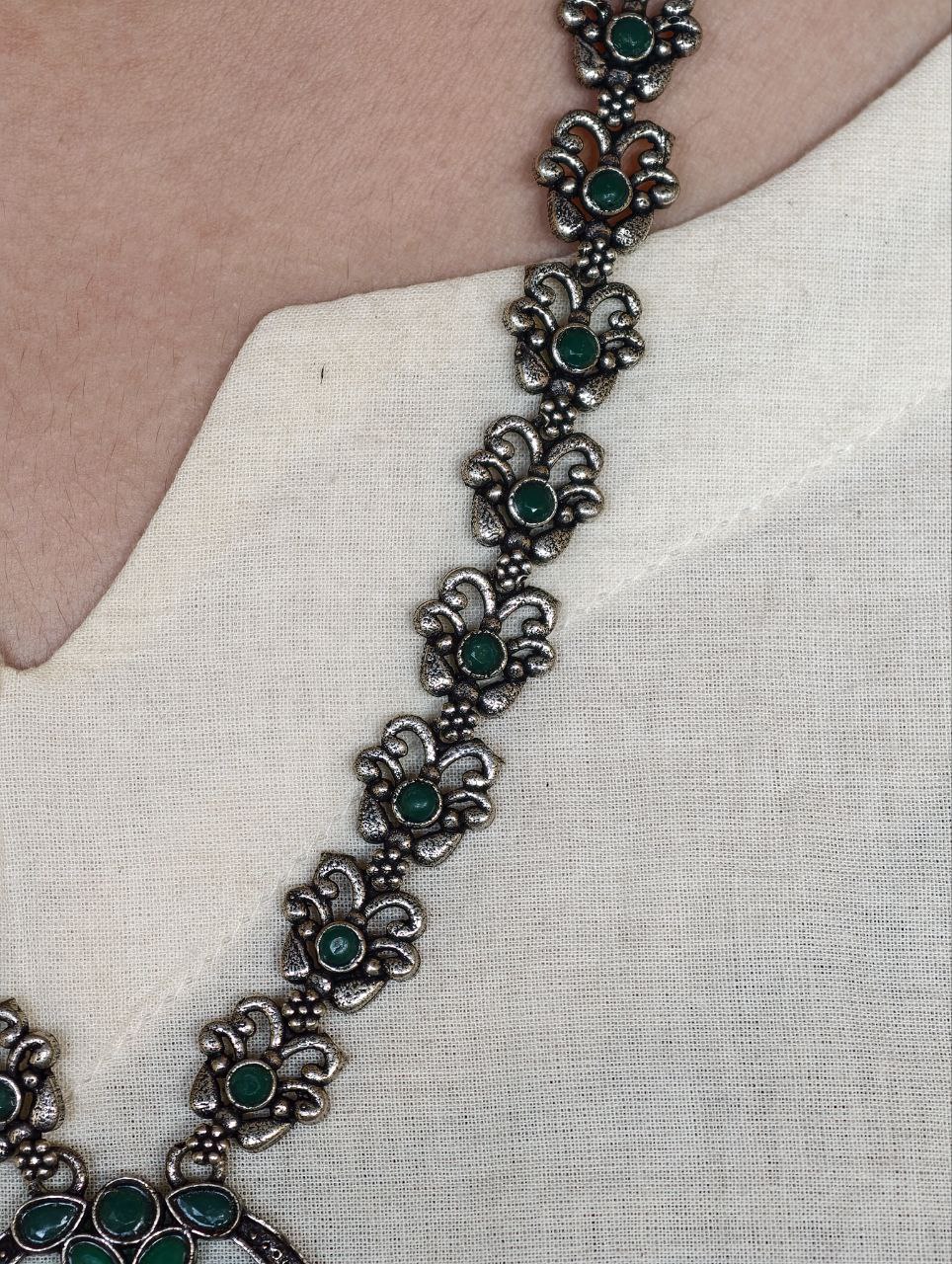 Silver Replica Oxidized Necklace | Elegant Stone & Pearl Work Perfect Look Jewelry - Image 7