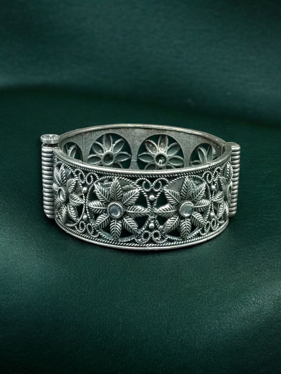 Traditional Oxidized Unique Flower Design Bangle | Silver Replica Ethnic Jewelry for Women - Image 13