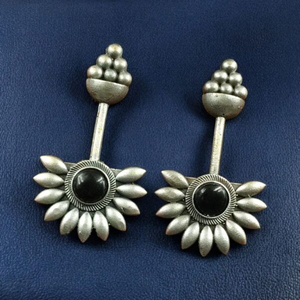 Handcrafted Unique Design Stud Earrings | Monalisa Stone Silver Replica Jewelry - "Black"