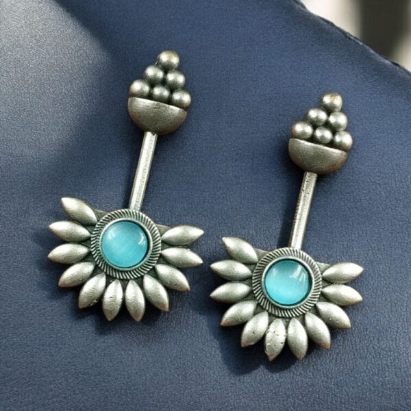 Handcrafted Unique Design Stud Earrings | Monalisa Stone Silver Replica Jewelry - "Aqua"