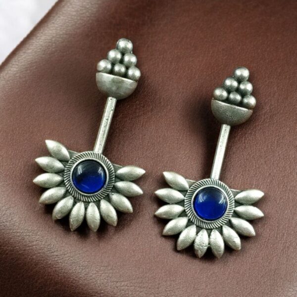 Handcrafted Unique Design Stud Earrings | Monalisa Stone Silver Replica Jewelry - "Blue"