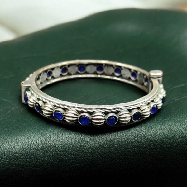 Antique Finish Silver Replica Openable Bangle | Beautiful Design with Stone Work Jewelry - "Blue"