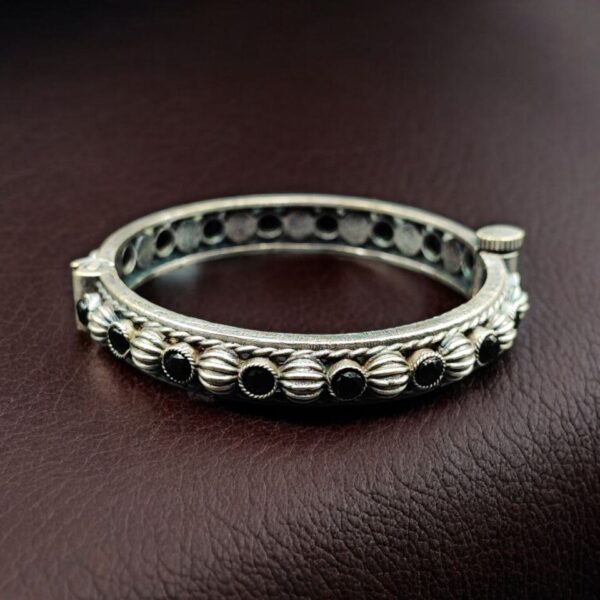 Antique Finish Silver Replica Openable Bangle | Beautiful Design with Stone Work Jewelry - "Black"