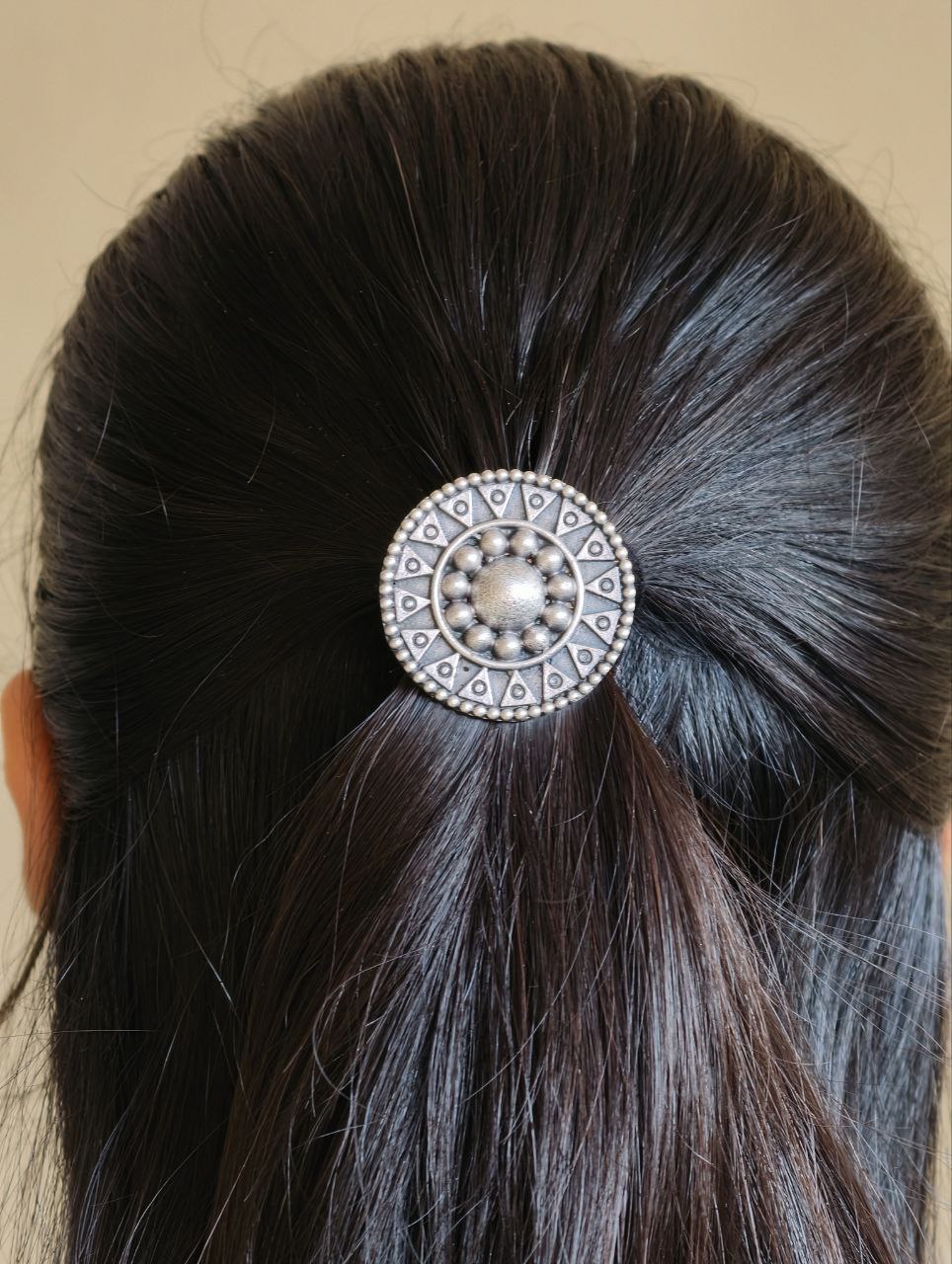 Traditional Silver Replica Oxidized Hair Pin | Round Design Best Ethnic Jewelry - Image 4