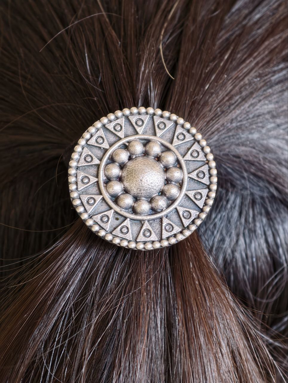 Traditional Silver Replica Oxidized Hair Pin | Round Design Best Ethnic Jewelry - Image 2