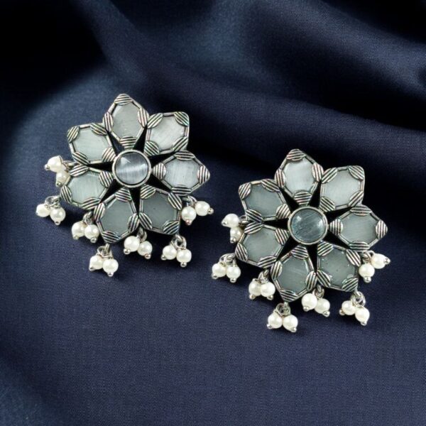 Beautiful Brass Stone Stud Earrings ? Perfect for Everyday Use - "Grey"