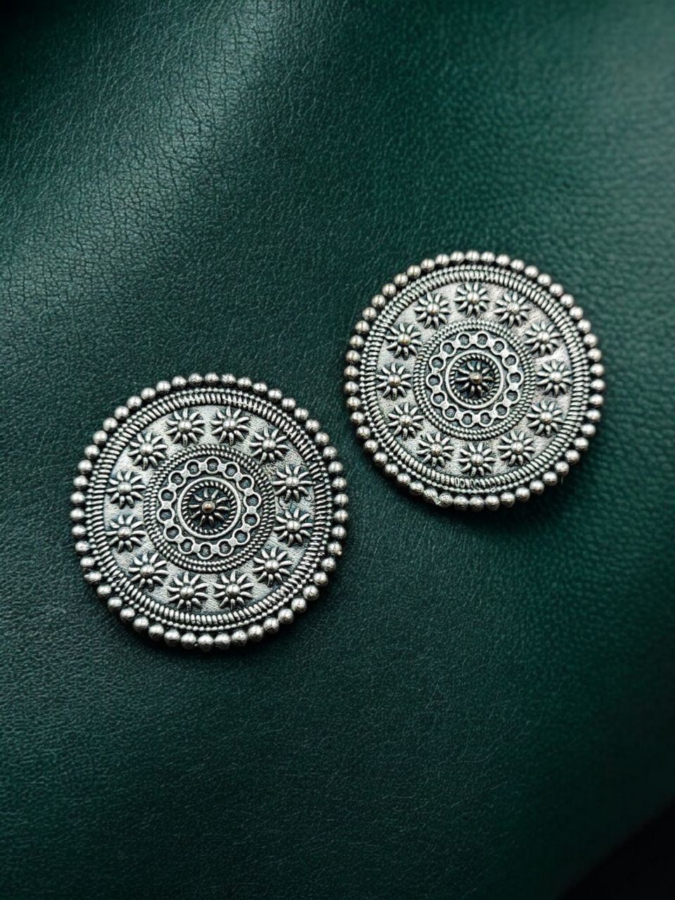Round Shape Oxidized Stud Earrings | Silver Replica Traditional Amazing Jewelry For Girls - Image 4