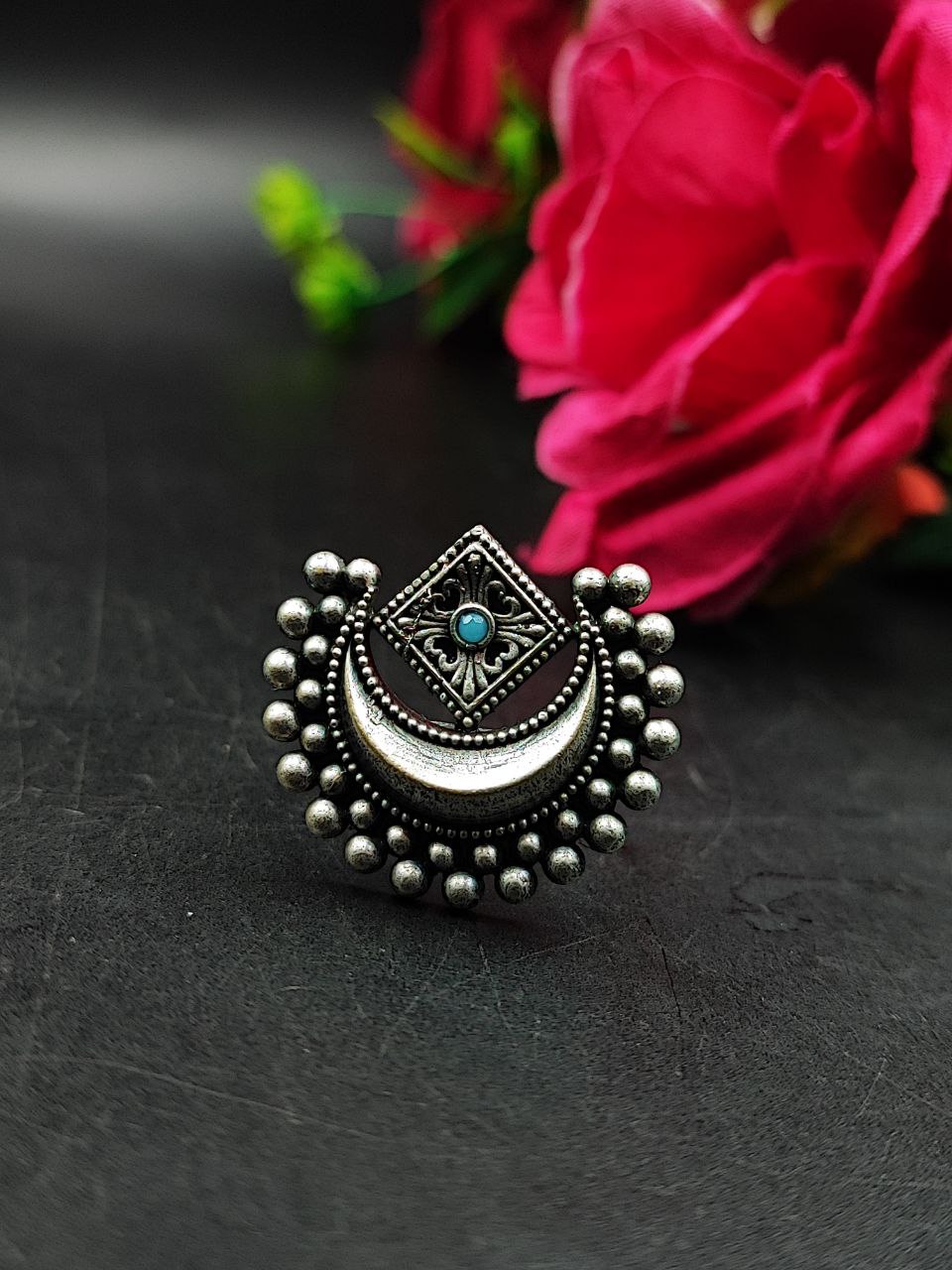 Adjustable Half Moon Ring | Silver Replica Best Traditional Stone Jewelry for Women - Image 12