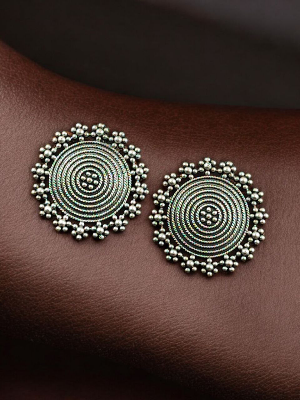 Premium Look Round Stud Earring | Silver Replica Best Daily Wear Earrings - Image 3