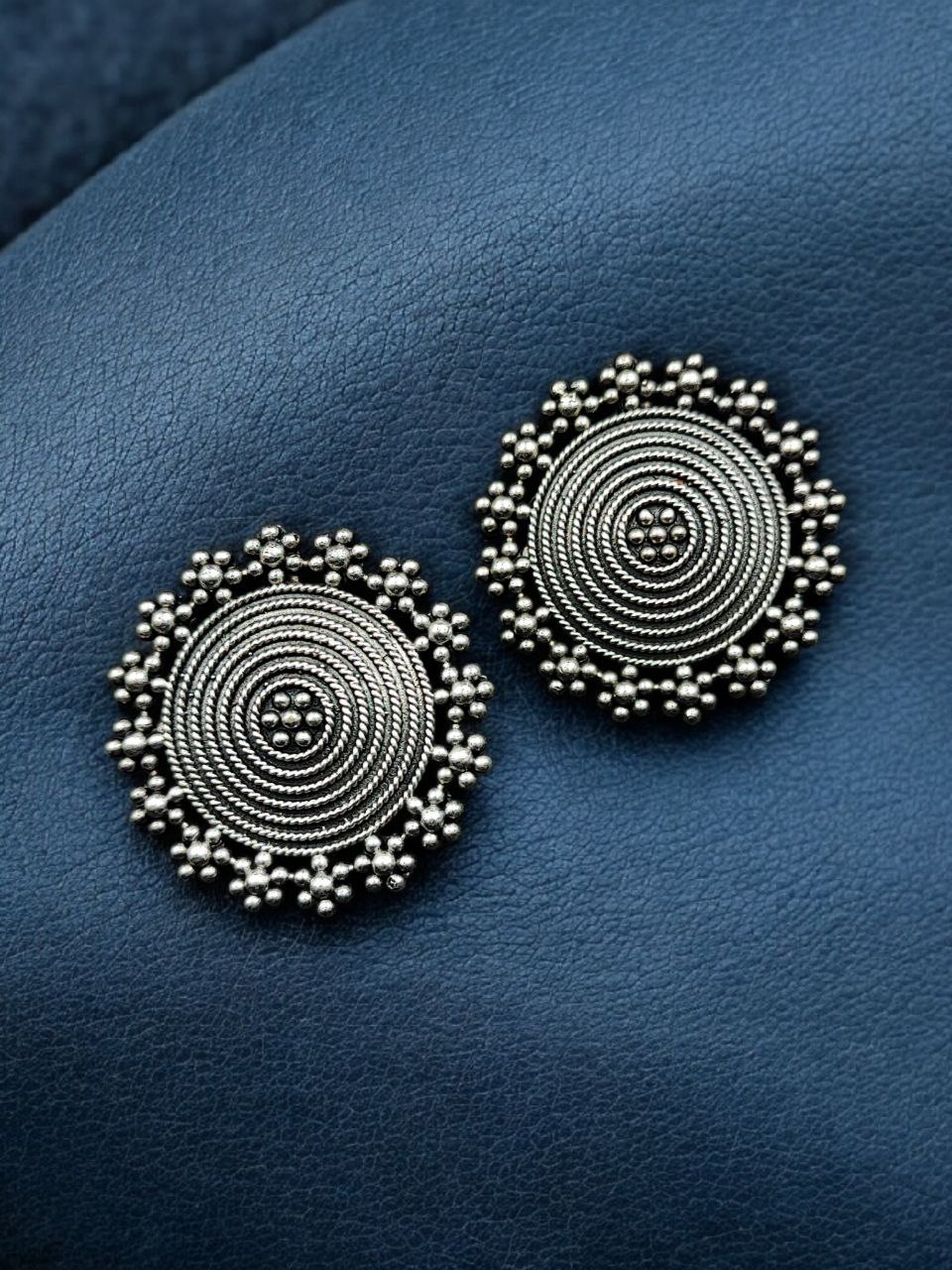 Premium Look Round Stud Earring | Silver Replica Best Daily Wear Earrings - Image 2