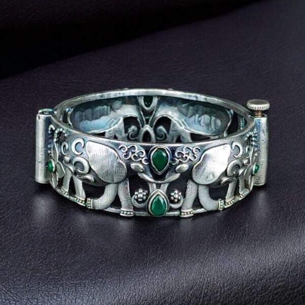 Premium Look Elephant Design Bangle | Best Silver Replica Stone Work Kada - "Green"