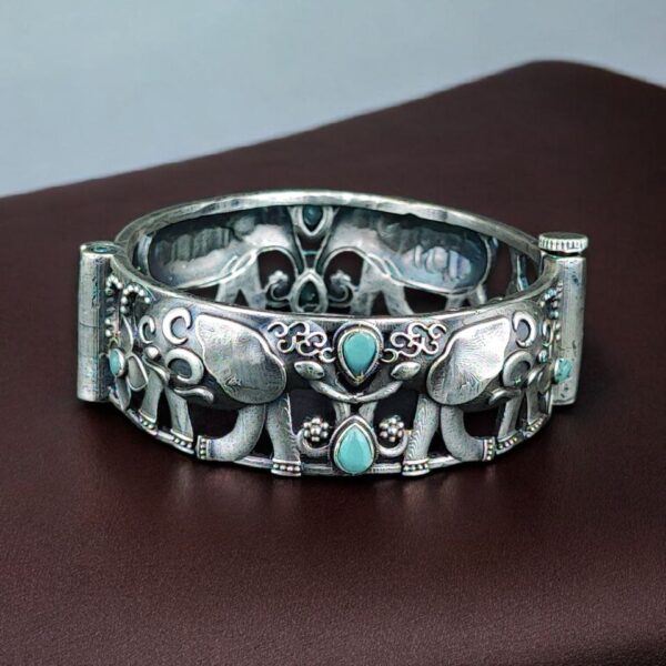 Premium Look Elephant Design Bangle | Best Silver Replica Stone Work Kada - "Mint"