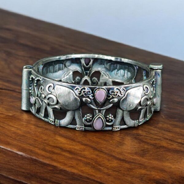Premium Look Elephant Design Bangle | Best Silver Replica Stone Work Kada - "Baby Pink"