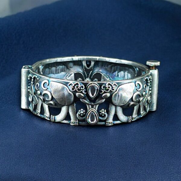 Premium Look Elephant Design Bangle | Best Silver Replica Stone Work Kada - "White"