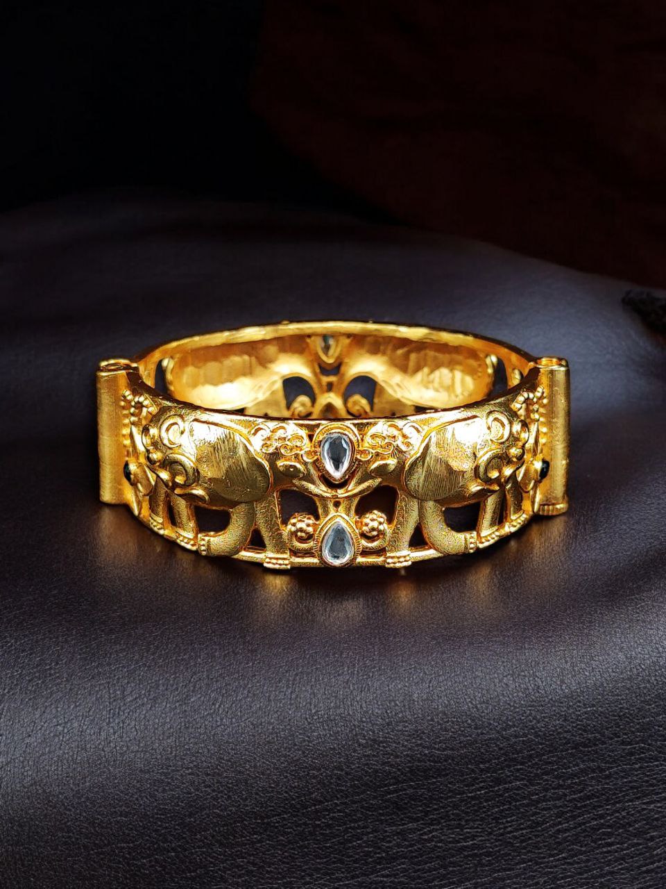 Handcrafted Elephant Bangle | Stone Work Gold Plated Amazing Jewelry - Image 10
