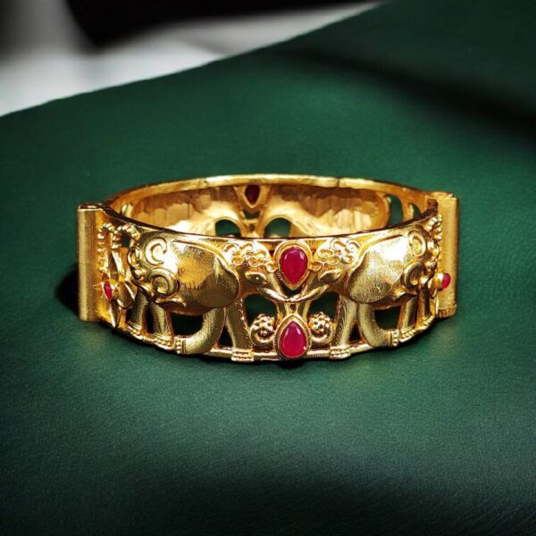 Handcrafted Elephant Bangle | Stone Work Gold Plated Amazing Jewelry - "Red"