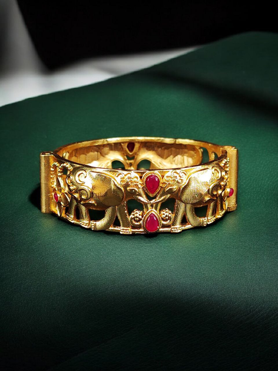 Handcrafted Elephant Bangle | Stone Work Gold Plated Amazing Jewelry - Image 7