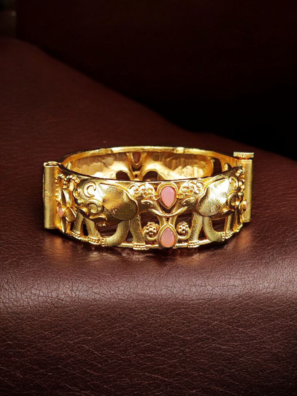 Handcrafted Elephant Bangle | Stone Work Gold Plated Amazing Jewelry - Image 4