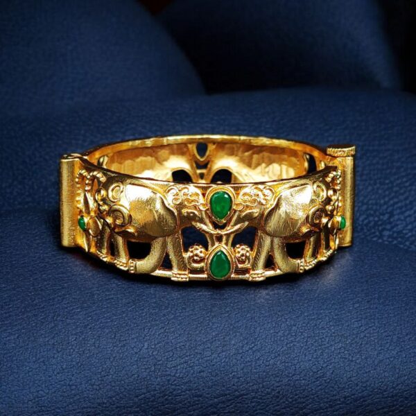 Handcrafted Elephant Bangle | Stone Work Gold Plated Amazing Jewelry - "Green"