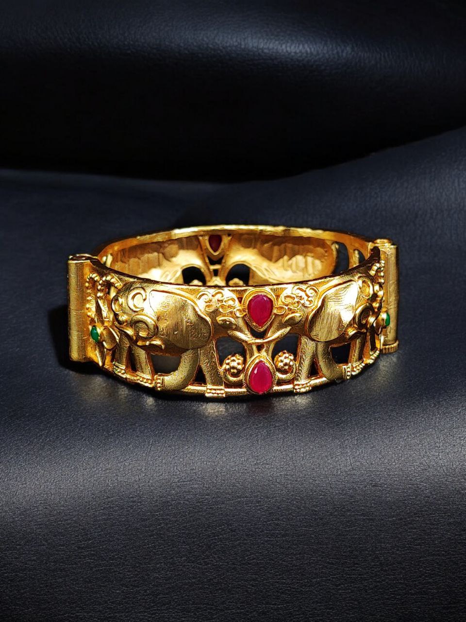 Handcrafted Elephant Bangle | Stone Work Gold Plated Amazing Jewelry - Image 3