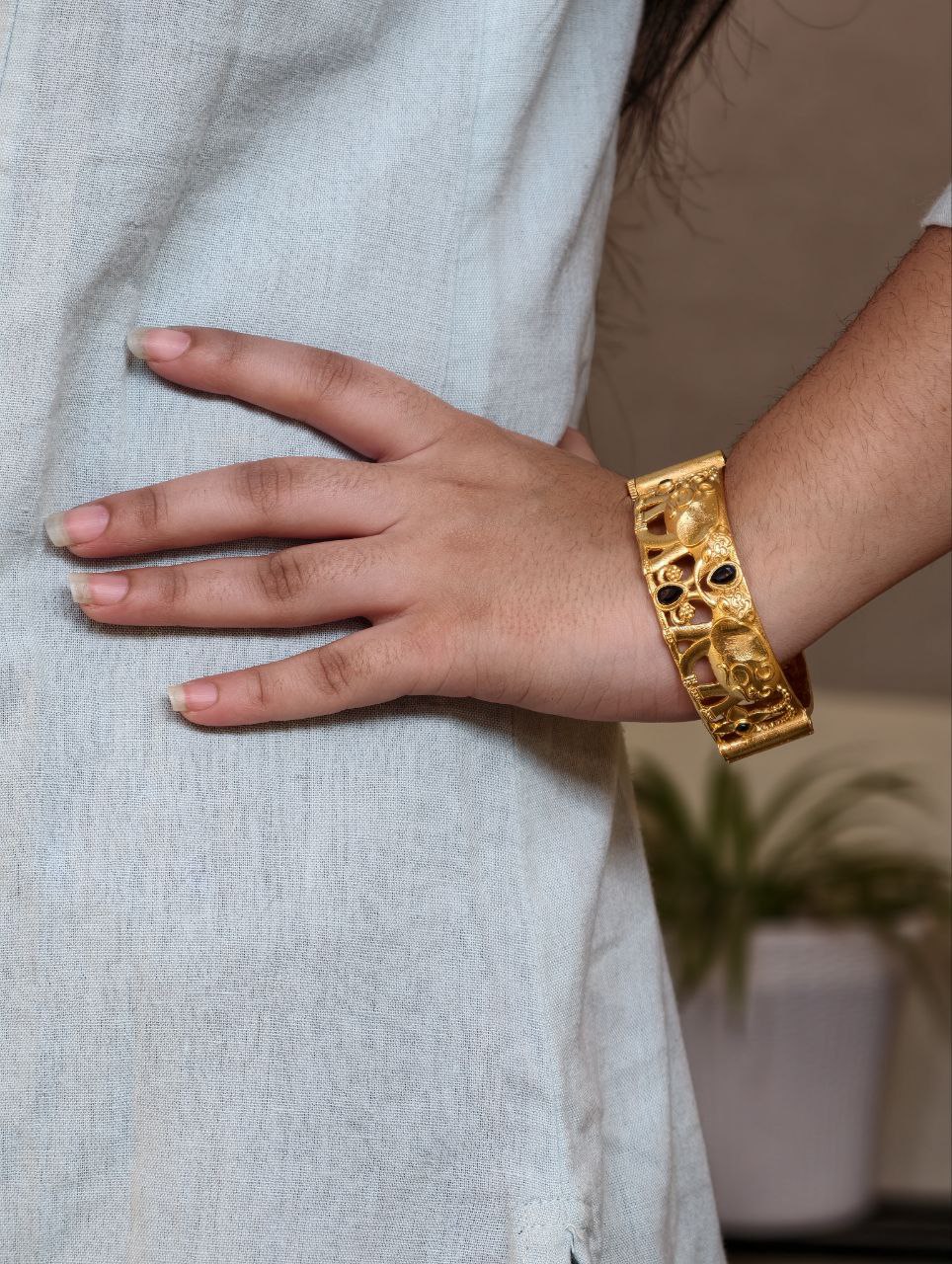 Handcrafted Elephant Bangle | Stone Work Gold Plated Amazing Jewelry - Image 2