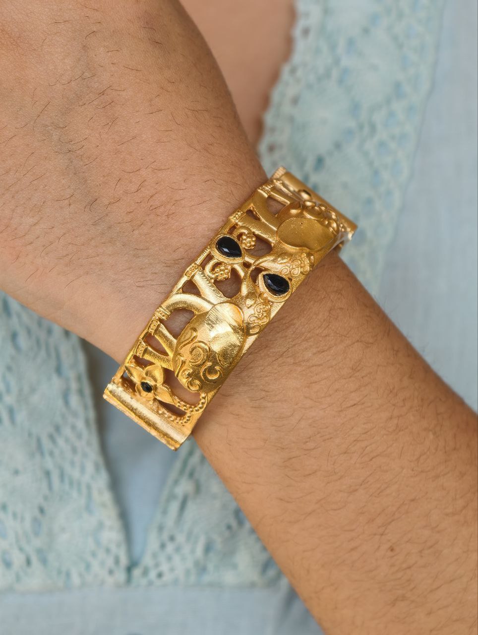 Handcrafted Elephant Bangle | Stone Work Gold Plated Amazing Jewelry - Image 8
