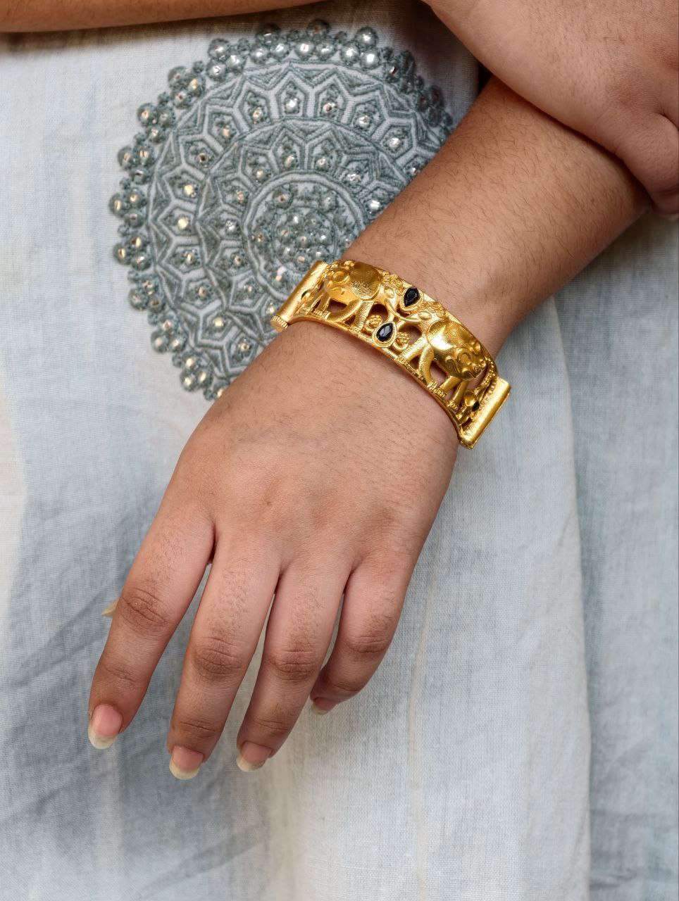 Handcrafted Elephant Bangle | Stone Work Gold Plated Amazing Jewelry - Image 6