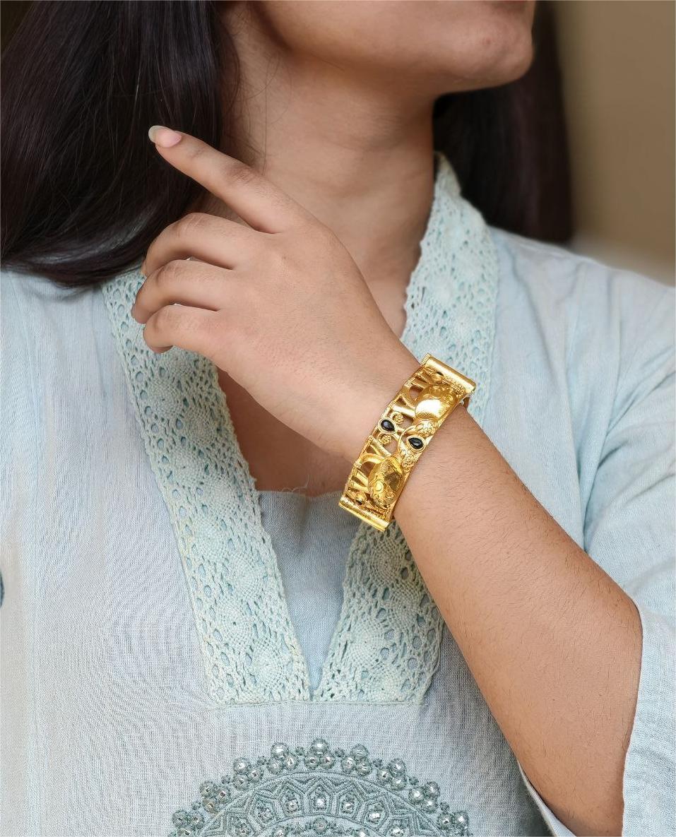 Handcrafted Elephant Bangle | Stone Work Gold Plated Amazing Jewelry