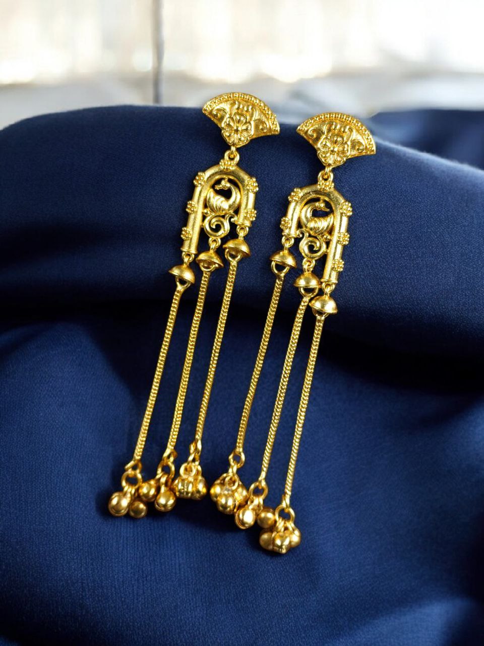 Gold Plated Peacock Kashmiri Earrings | Traditional Best Dangler Jewelry - Image 2