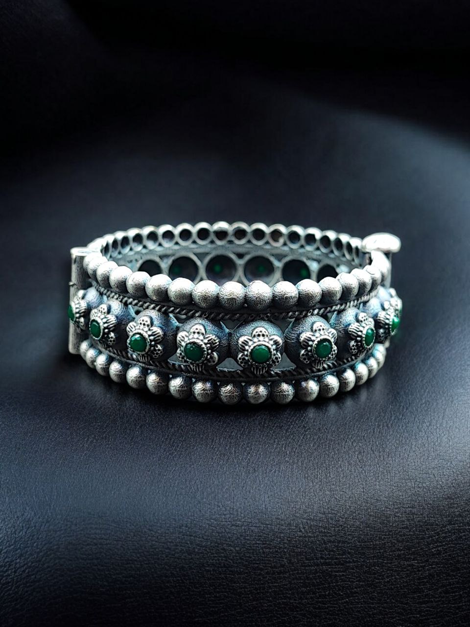 Traditional Oxidized Flower Design Bangle | Stone Work Ethnic Vintage Look Stylish Beautiful Jewelry - Image 11