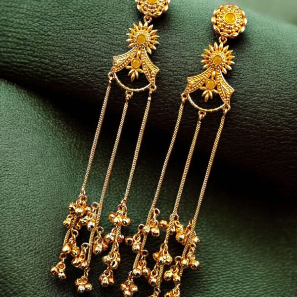 Gold Plated Kashmiri Earrings with Beautiful Stone Work | Traditional Ethnic Dangler Jewelry - "Yellow"