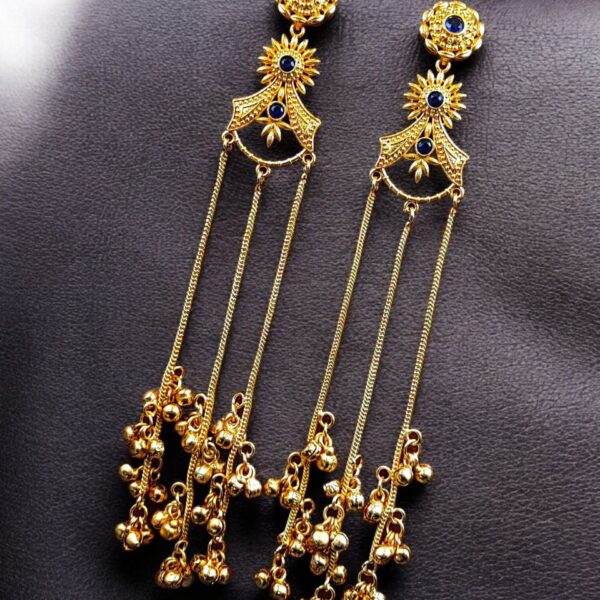 Gold Plated Kashmiri Earrings with Beautiful Stone Work | Traditional Ethnic Dangler Jewelry - "Blue"