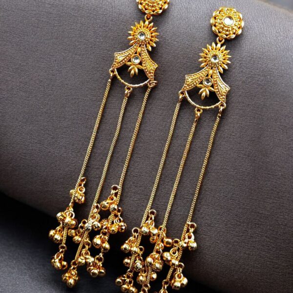 Gold Plated Kashmiri Earrings with Beautiful Stone Work | Traditional Ethnic Dangler Jewelry - "White"