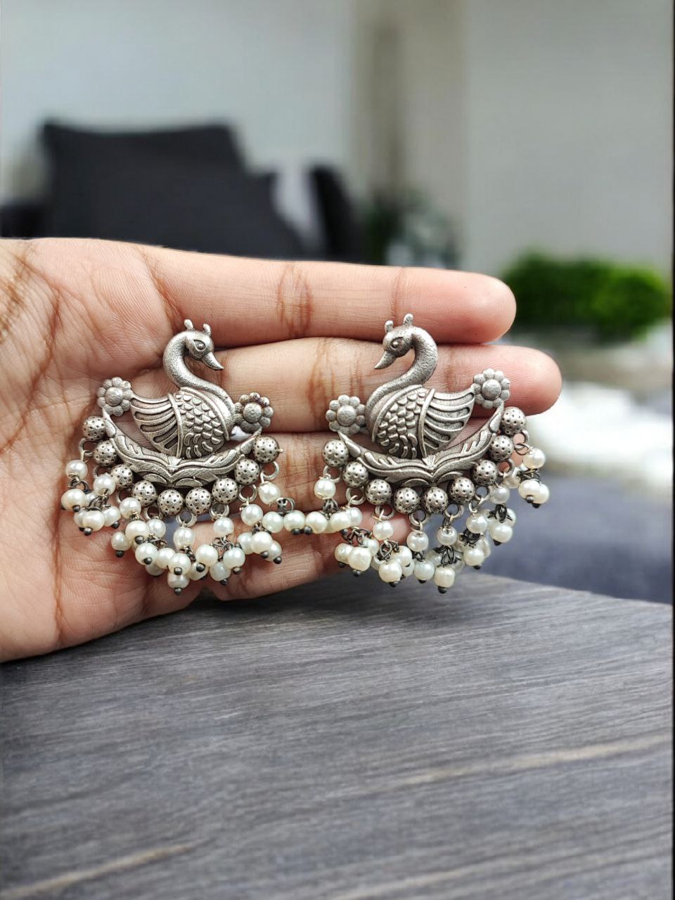 Handcrafted Bird Design Earrings | Silver Plated with Pearl Detailing Perfect Stud Jewelry For Girls - Image 2