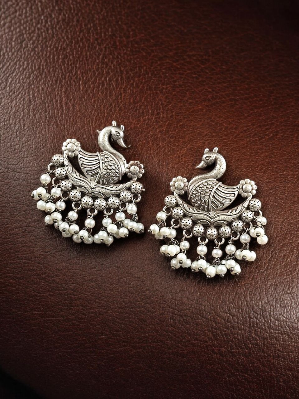 Handcrafted Bird Design Earrings | Silver Plated with Pearl Detailing Perfect Stud Jewelry For Girls - Image 3